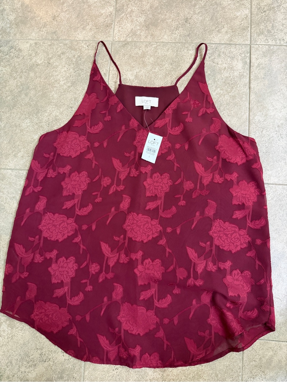 LOFT Burgundy Floral Jacquard Cami